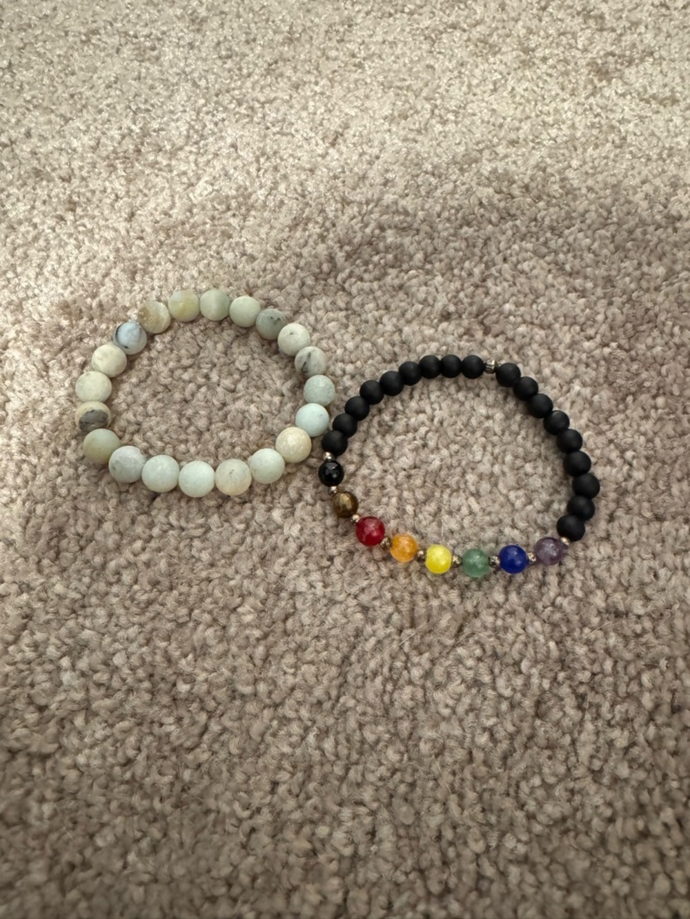 Two stretch gemstone beaded bracelets